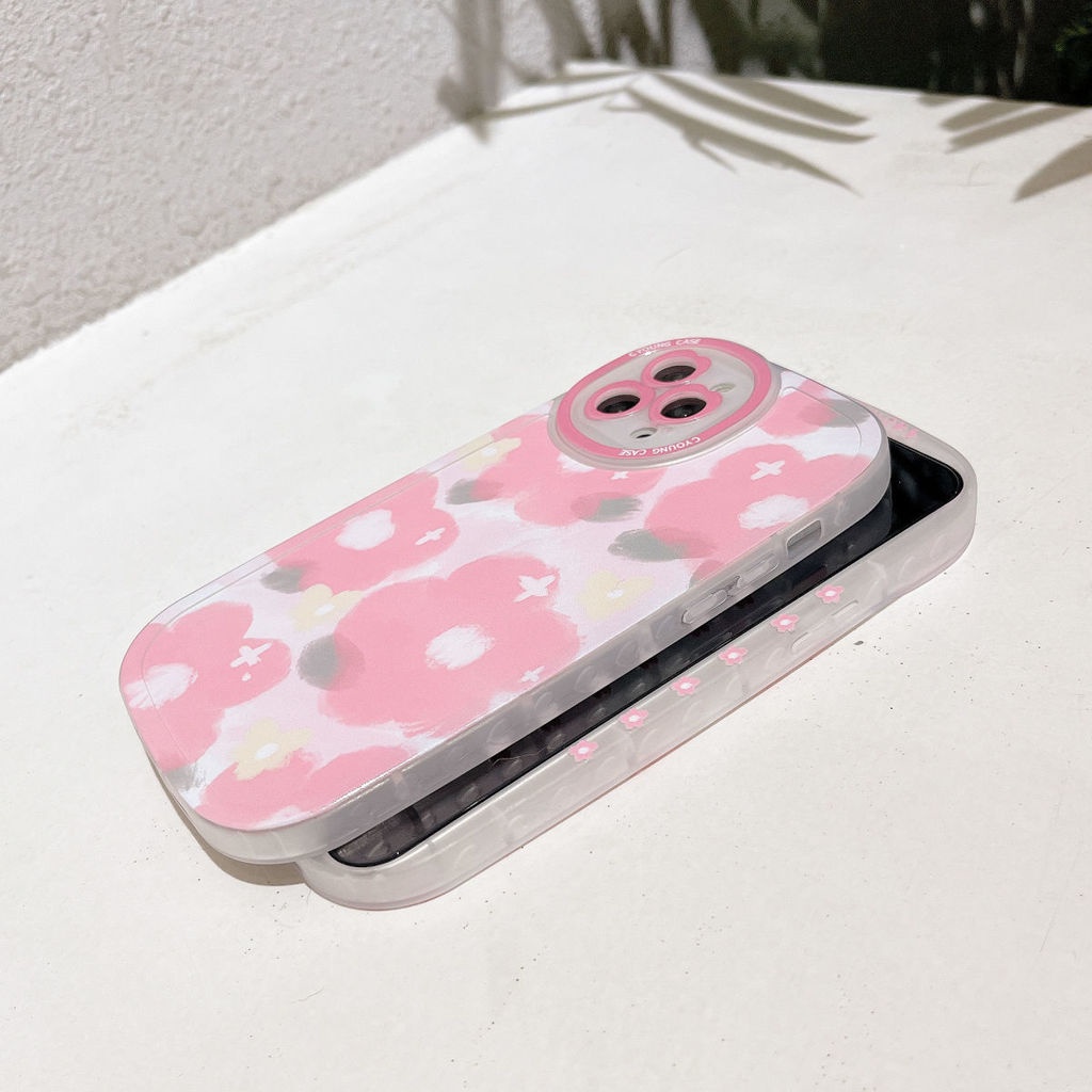 Casing Ponsel Pelindung Bunga Merah Muda Kompatibel dengan IPhone 12 13 11 Pro Max X Xs Max Xr Saw7