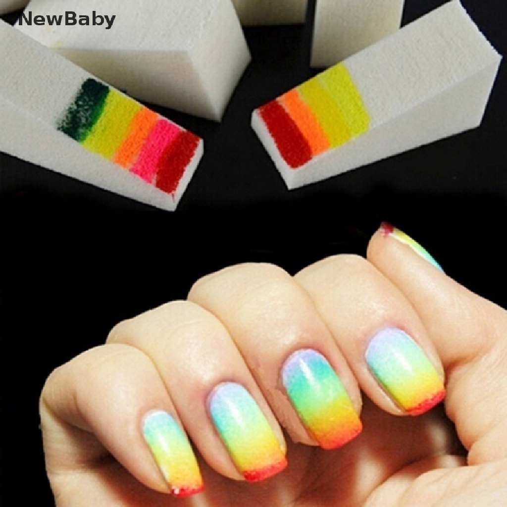 Newbaby 10pcs Spons Segitiga Warna Gradasi Untuk Nail Art