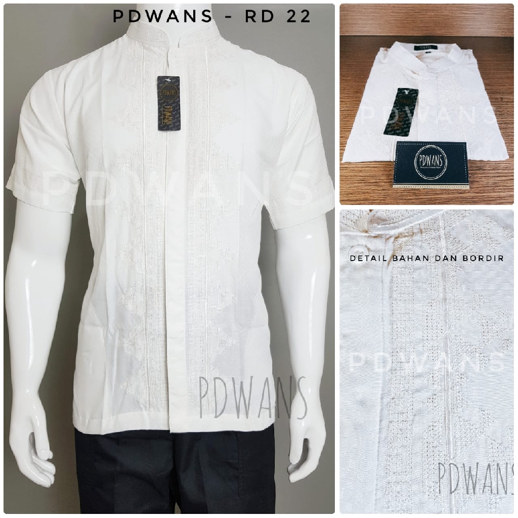 Baju Koko Lengan Pendek Putih Bordir Senada PDWANS RD22