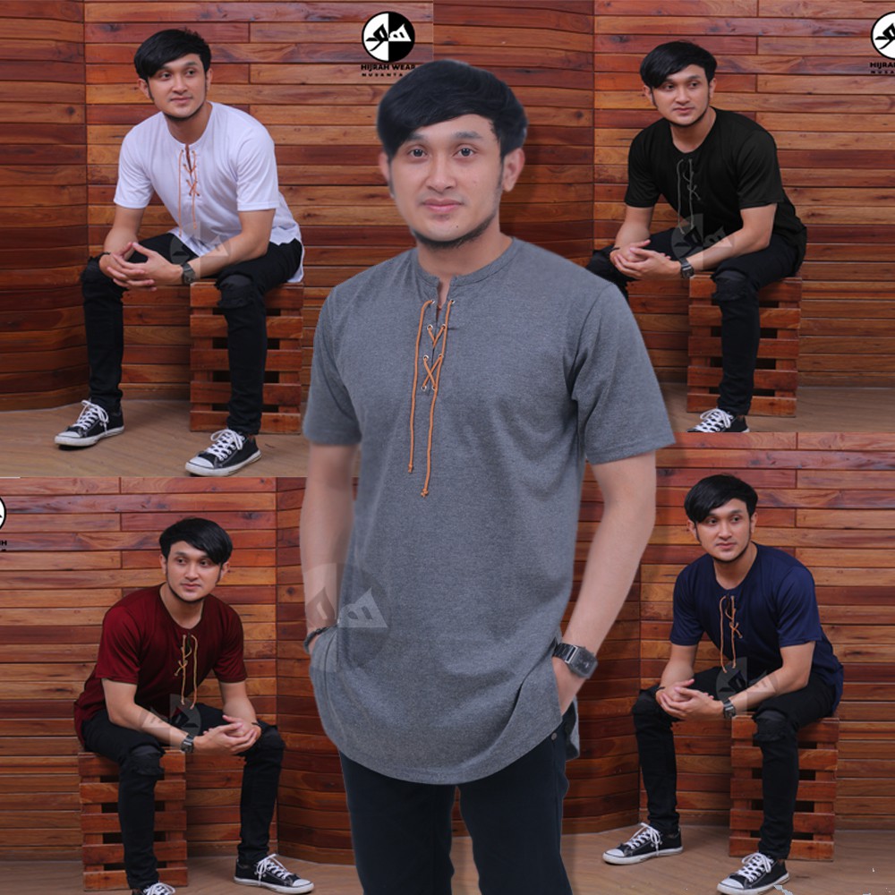 KURTA UNIK KOKO KAOS HAWAI GAMIS KAOS TALI BAJU PRIA MUSLIM LENGAN PENDEK