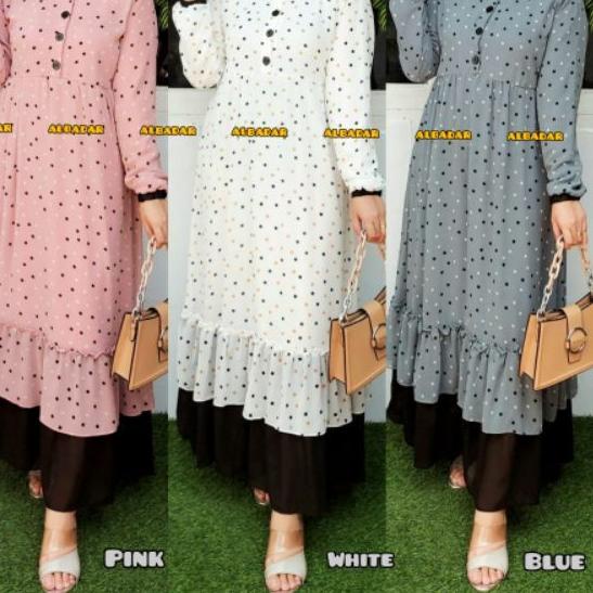 ❀ Dress Muslim Ceruty Babydoll Polkadot Gamis Muslimah Kekinian Long Dress Wanita Sayidah Dress Ld 1