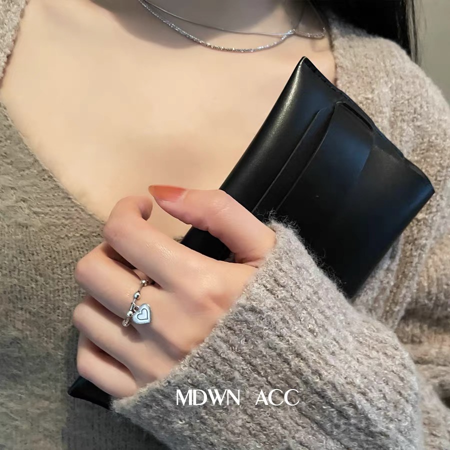 YEEZII Set Cincin Rantai Hati Model Terbuka Dapat Disesuaikan Warna Silver Gaya Retro Untuk Wanita