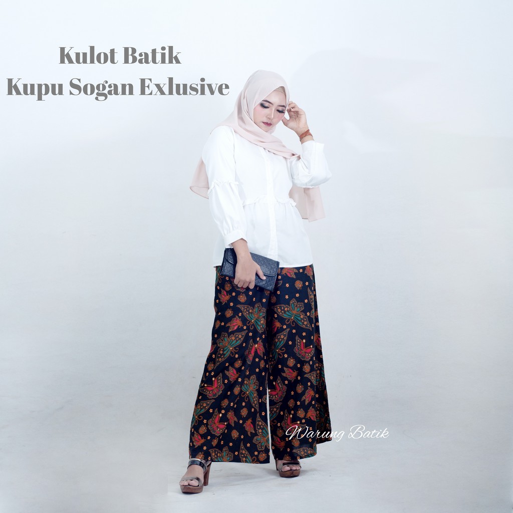 KULOT BATIK WANITA PEKALONGAN SOGAN MOTIF BATIK JARIK LAWASAN CULLOTES PANTS MURAH KULOT BATIK-Kupu sogan exlusive