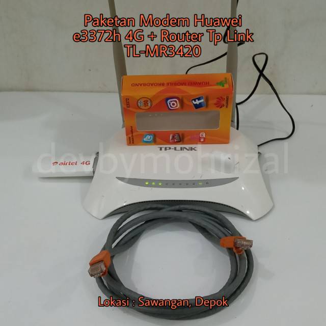 Paketan Modem Huawei e3372h 4G + Router Tp Link TL-MR3420