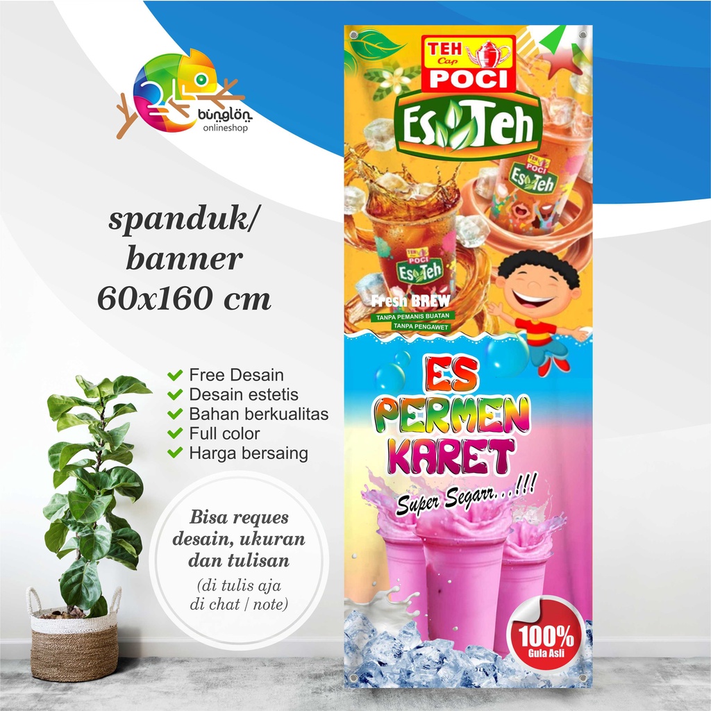 Size 60x160 Spanduk, Banner Teh Poci Es Permen Karet