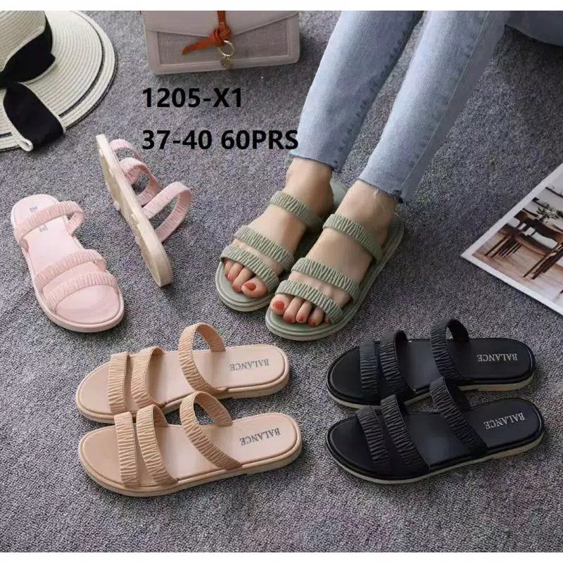 Sandal Wanita  BALANCE 1205-X1/ Sandal Jelly Santai Model Tali Kerut