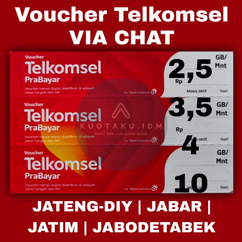 Voucher Telkomsel Kuota Telkomsel As simPATI 2,5GB 3GB 3,5GB 4GB 5GB 9GB 26GB JATENG-DIY JABODETABEK