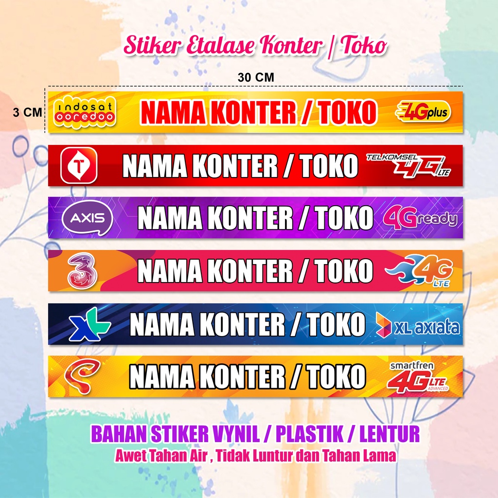 Stiker Etalase Konter / Toko Tahan Air / Stiker Cromo Bahan Kertas ( Min 15pcs )