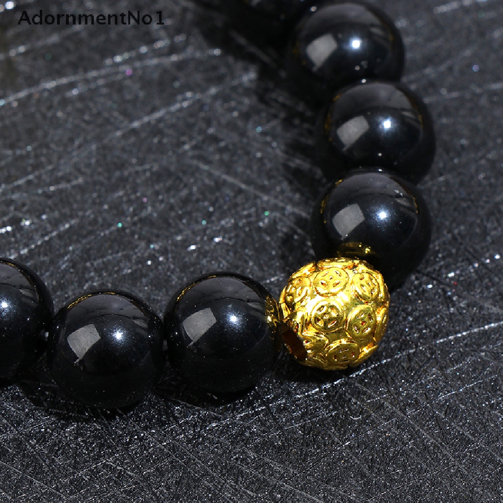 (AdornmentNo1) Gelang Tangan Manik-Manik Batu Obsidian Feng Shui Pixiu Warna Hitam Untuk Keberuntungan