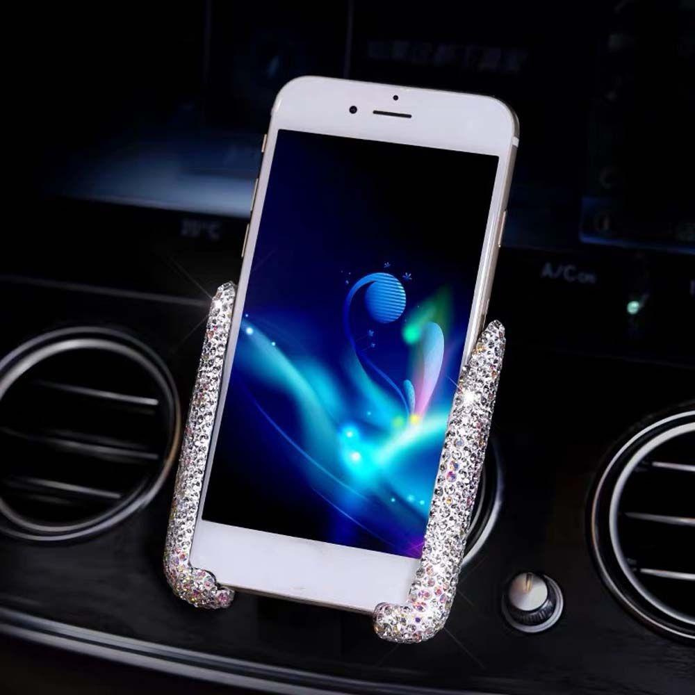 Lanfy Car Phone Holder Wanita ABS Adjustable Support Aksesoris Interior Berlian Kristal Car Air Vent Mount Holder