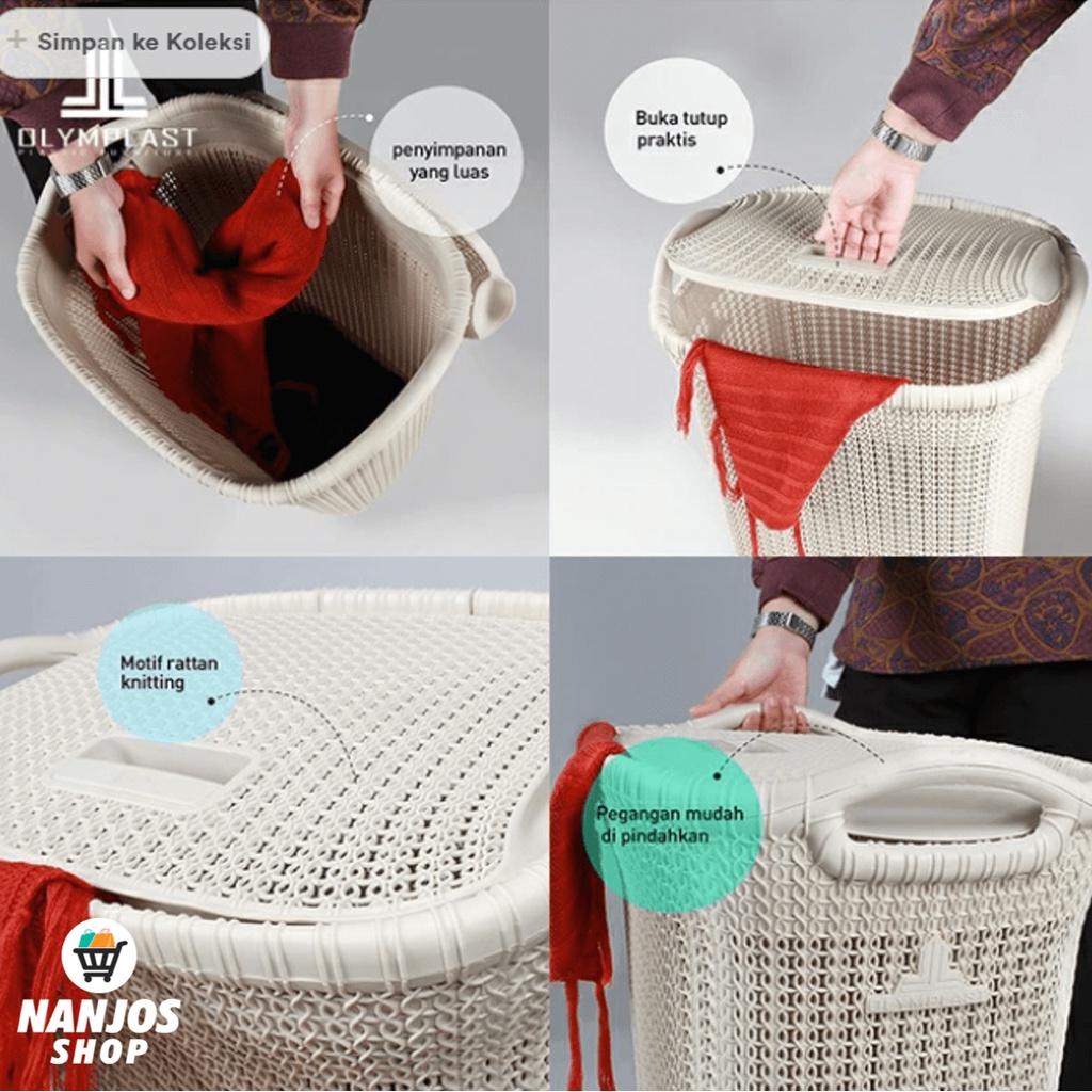 [FREE ONGKIR &amp; BISA COD] Olymplast - Keranjang Laundry / Cucian Baju Plastik Rotan Anyaman OLB