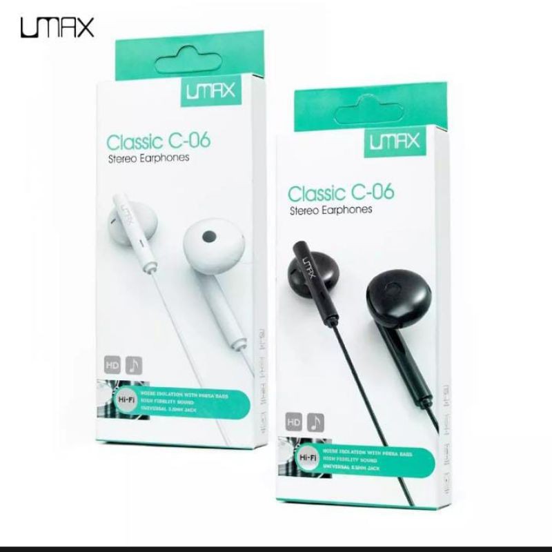 Handsfree hanset headset earphone  Umax Cllasic C-06 Stereo Earphones siper extra bass non karet