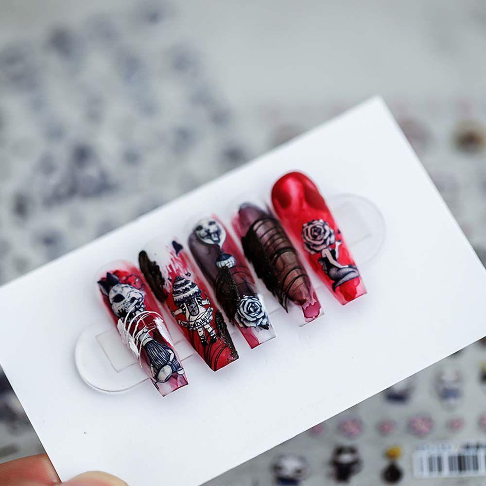 MXBEAUTY Halloween Stiker Kuku Fashion Kupu-Kupu Kerangka Perekat Diri Nail Art Dekorasi