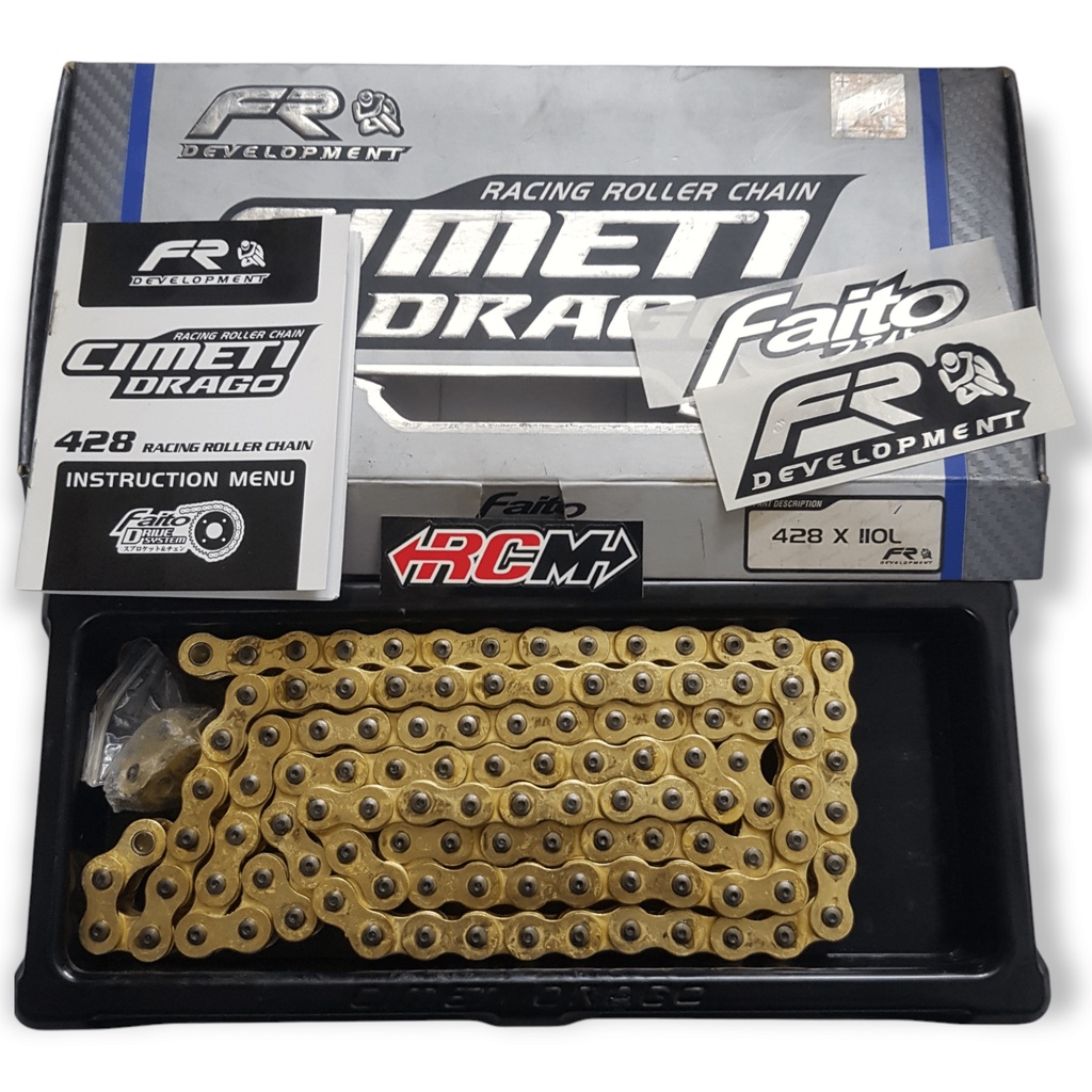 RANTAI RANTE RODA MESIN CHAIN FR CEMETI CIMETI DRAGO FAITO WARNA GOLD EMAS 428HX110L 428H-110L 428H 428 110 L 110L ORI ORIGINAL FAITO ASLI