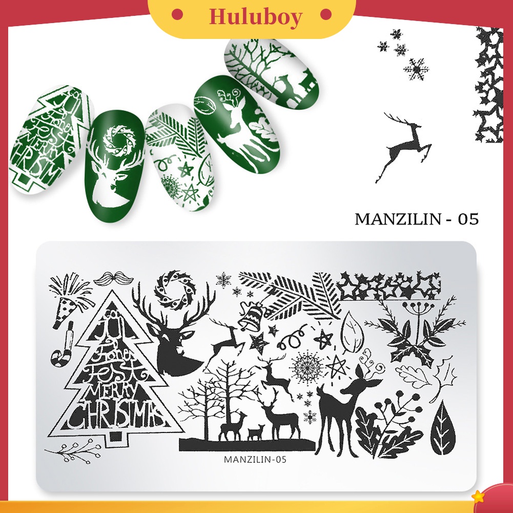 Huluboy Huluboy♡ Plat Stempel Print Snowflake / Santa / Snowman Untuk Dekorasi Nail Art