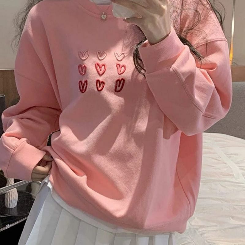 SWEATER OVERSIZE LOVE LOVE BORDIR - SWEATER OVERSIZE WANITA - SWEATSHIRT WANITA BAHAN FLEECE