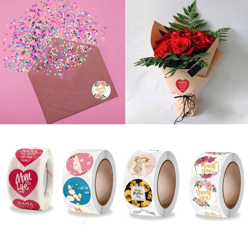 R-flower 500pcs Mother's Day Sticker Pesta Hadiah Ulang Tahun Kemasan Self-adhesive Round Mom Labels Sticker