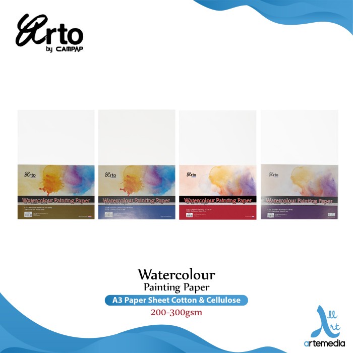 

Kertas Cat Air Arto A3 Watercolor Paper Sheet - CELLULOSE 200gm