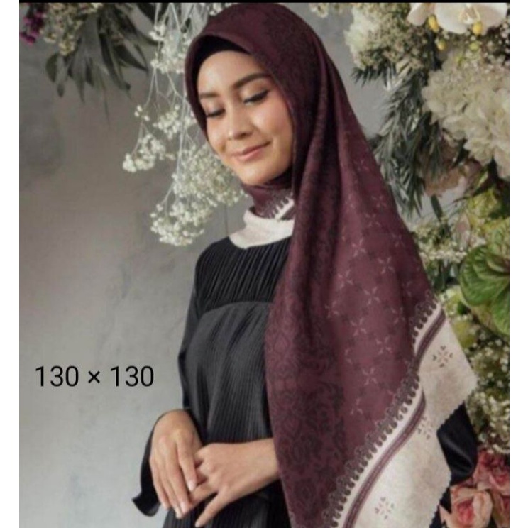 Hijab Segiempat Motif Syar'i Angkrek Ungu Jumbo /Jilbab Voal Premium/ Kerudung Deenay Segiempat Voal