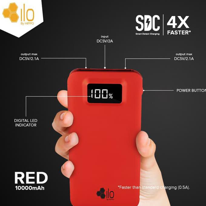 Pb7467796- Hippo Power Bank Ilo 10000 Mah Red Special Edition - Red Y468R57Ds