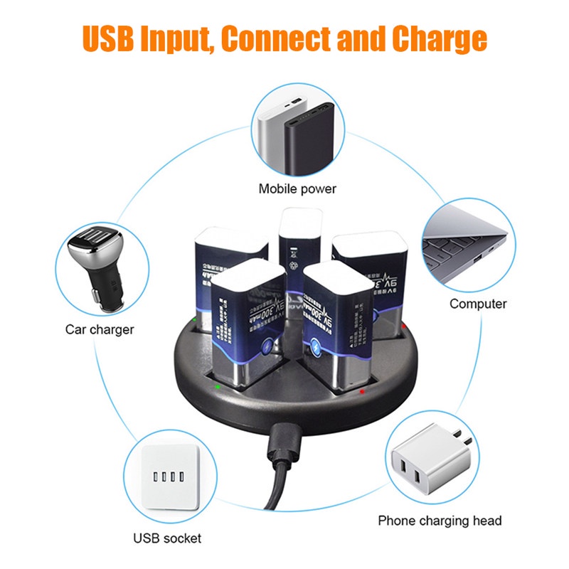 TK 9V 6F22 Smart Usb 9 Volt Rechargeable Battery Charger for 9V Ni-Mh Ni-Cd Lithium Rechargeable Batteries