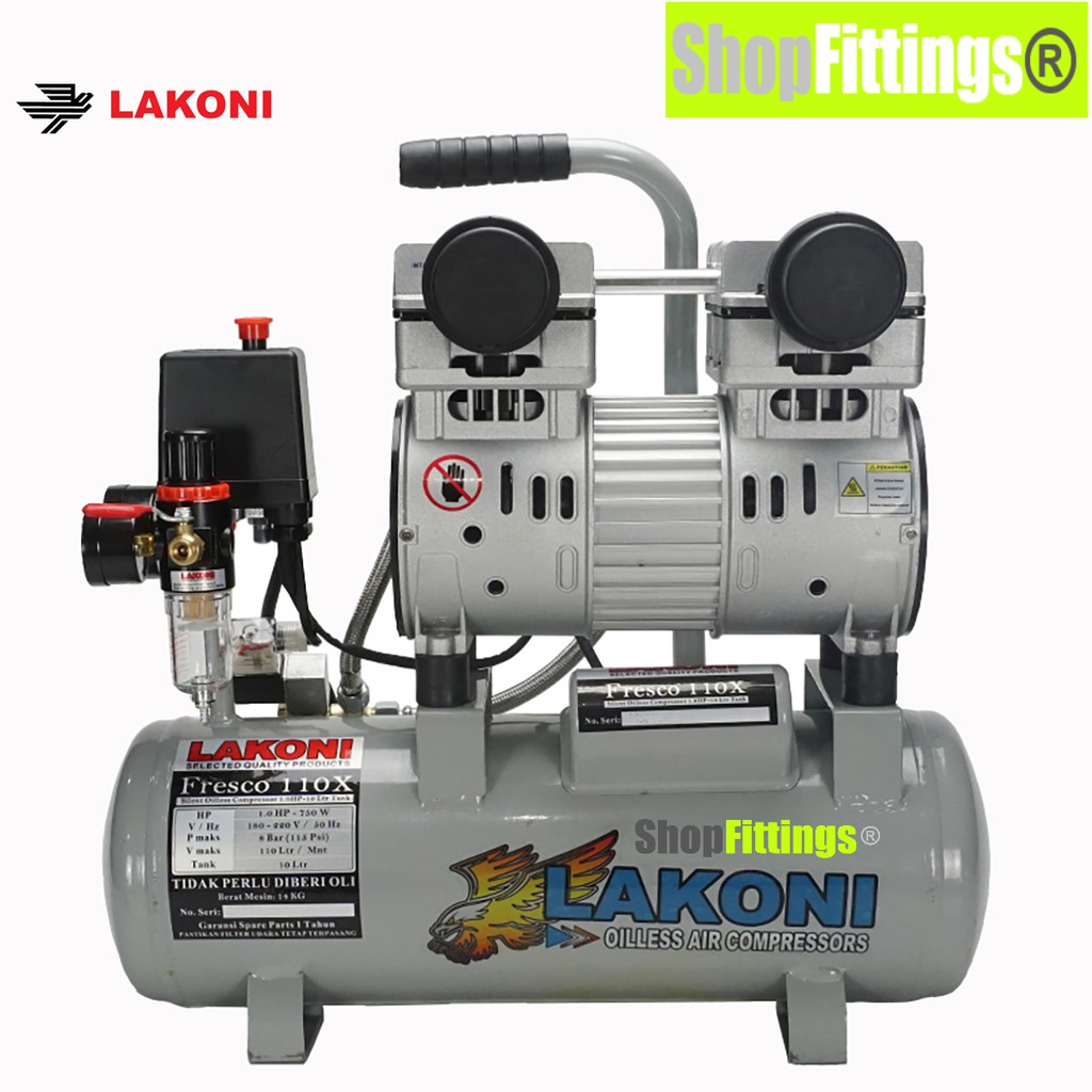 LAKONI Fresco 110 X  Silent Oilless Air Compressor Kompressor Angin Tanpa Oli Tidak Berisik 10 liter