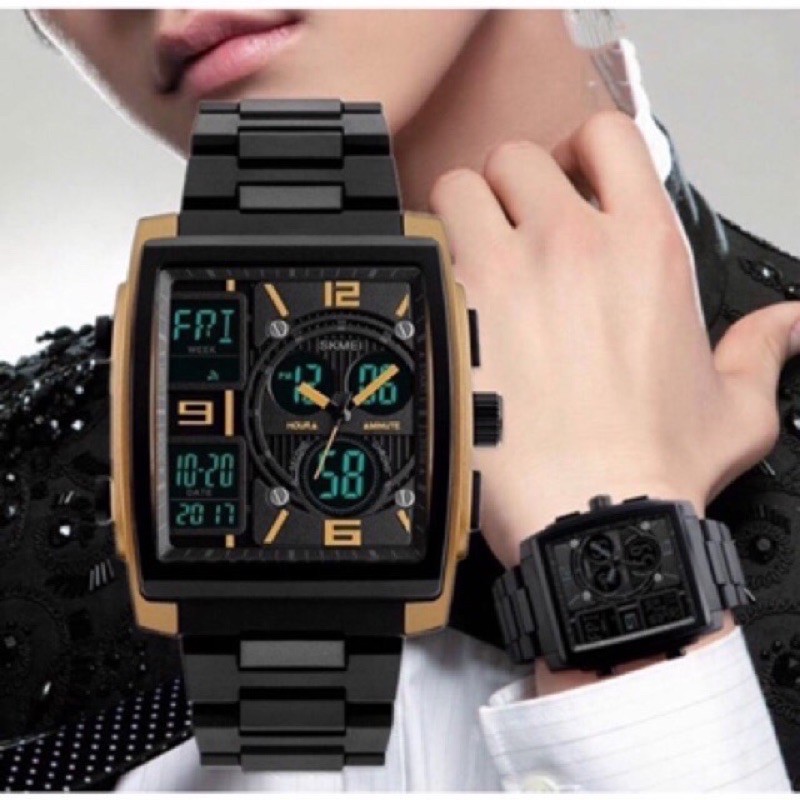 Jam Tangan Pria Digital Analog Skmei 1274 Gold Water Resistant 50m GESPER HITAM