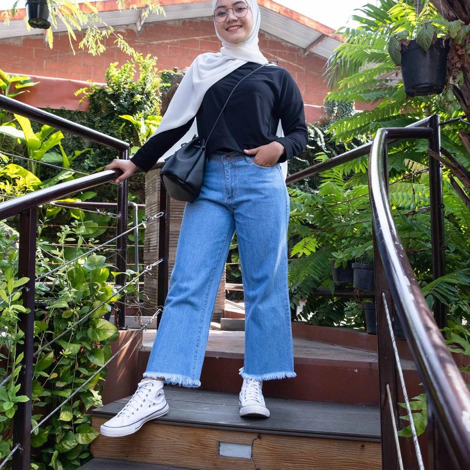VIYI KULOT JEANS PANTS / KULOT JEANS RAWIS WANITA TEBAL PREMIUM / DENIM CULLOTES UNFINISHED / CELANA KULOT JEANS HIGH WAIST RAWIS WANITA TEBAL PREMIUM