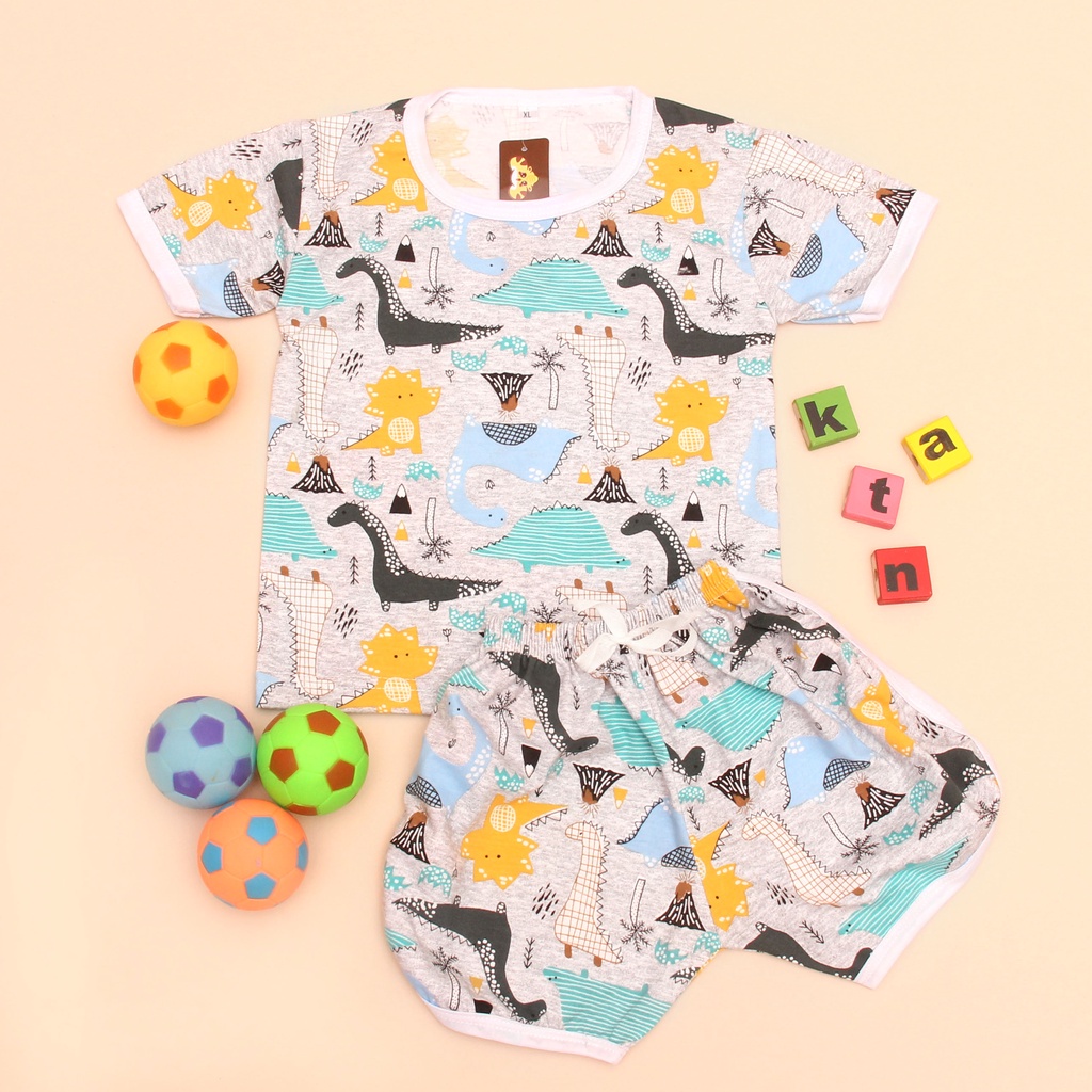PROMO 7.7 SETELAN ANAK MOTIF DINO KELAPA SETELAN ANAK POLOS UNISEX LENGAN PENDEK
