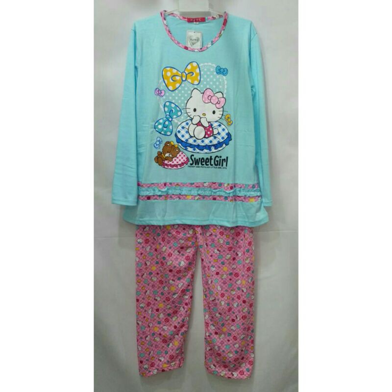 piyama anak karakter hello kitty anak perempuan usia 9-11tahun lengan panjang merk hawe