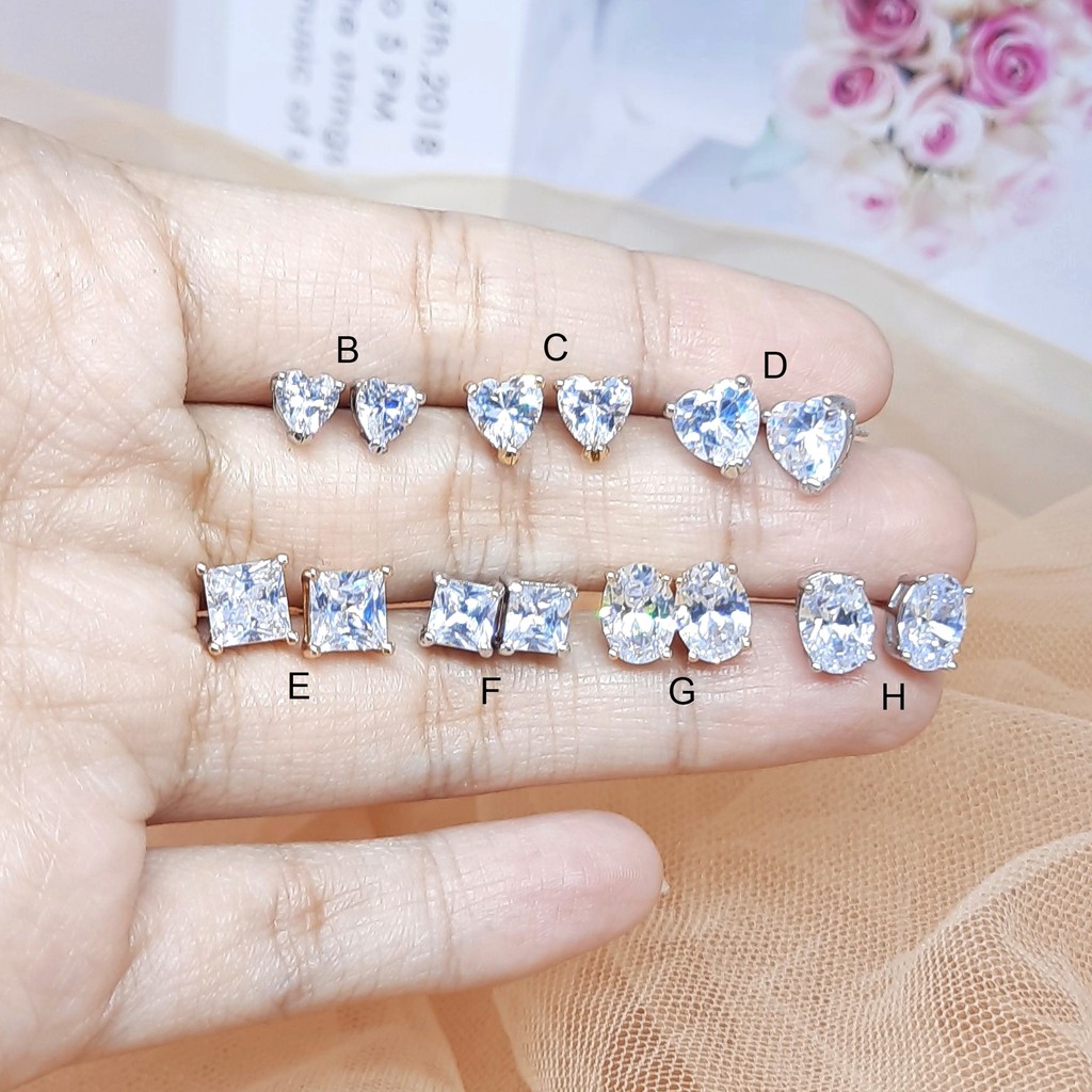 Anting Replika Berlian Premium Bahan Rhodium Tusuk Xuping Asli Batu Zircon Love Putih Silver - BE207