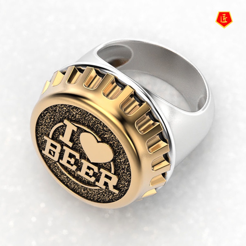 [Ready Stock]New Creative Beer Lid Ring 18K Gold