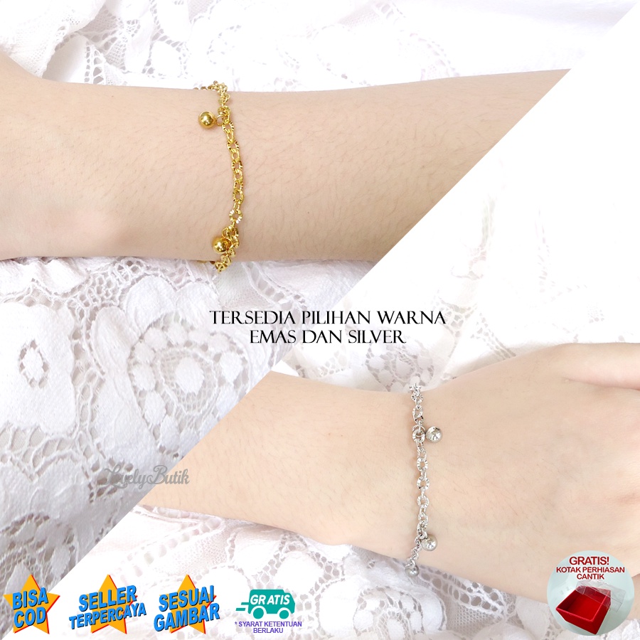 Lovelybutik Gelang Wanita Dewasa Titanium Anti Karat Free Gelang Tangan Anak Cewek Bahan Titanium Model Bola2 Bonus Kotak Perhiasan