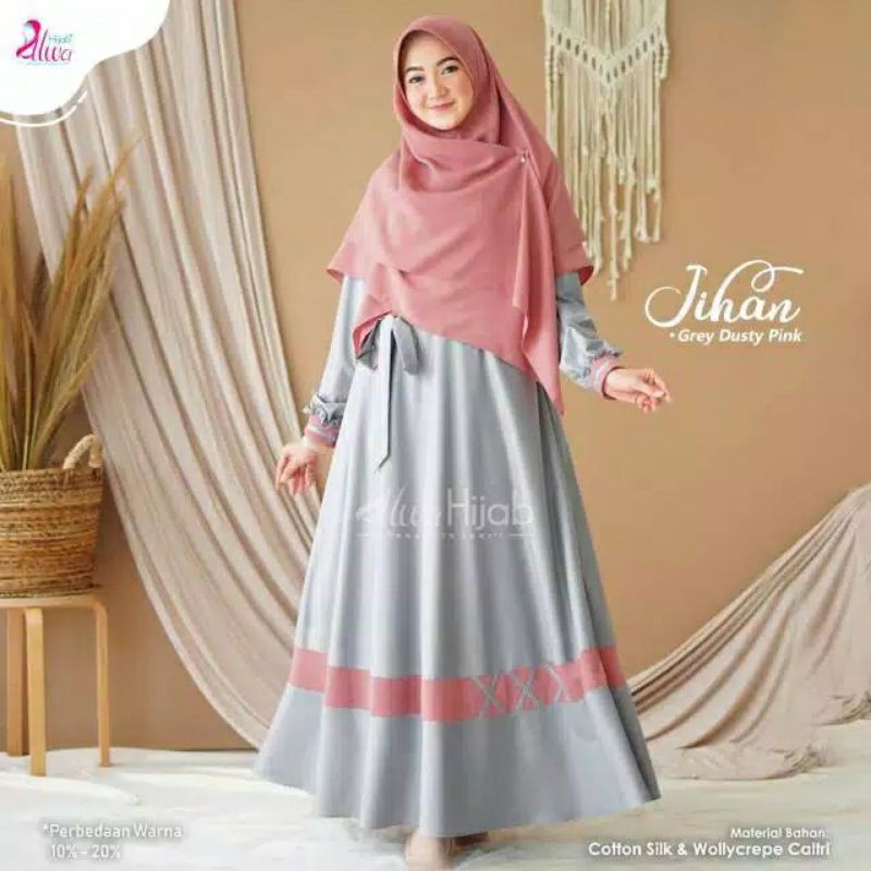 Gamis Terbaru /jihan set syari Free hijab /JIHAN GAMIS / GAMIS MOSCREPE SILANG BAWAH/JIHAN SET VOL 2