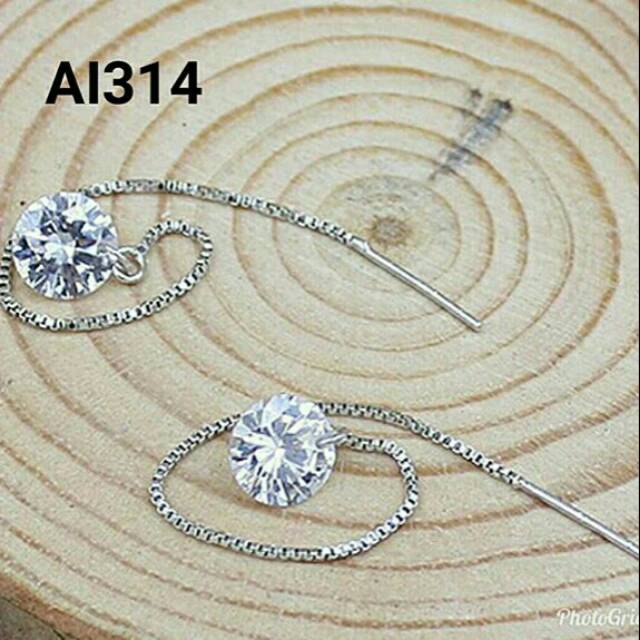 Anting perak silver sterling dengan batu topas CZ zircon AI314