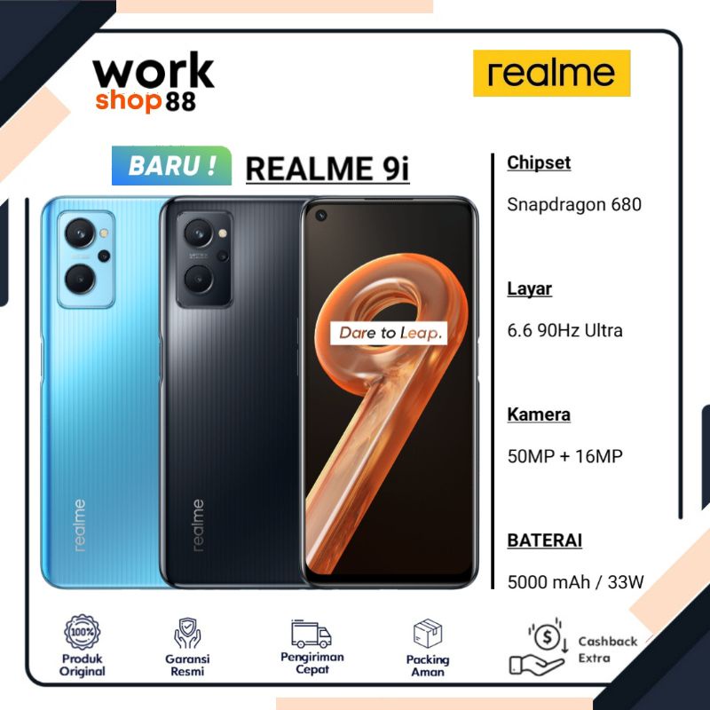 HP Terbaru Realme 9i [ Ram 17GB 6GB + 11GB ] Extended Rom 128GB - New Original Garansi Resmi - Snapd