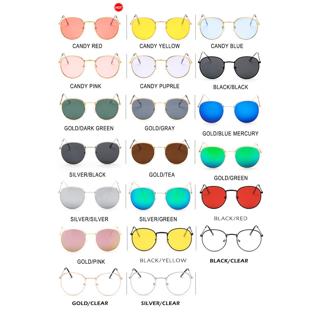 (YUZHU) Bayar di Tempat Korean Bulat Candy Color Kacamata Hitam Wanita/Pria Besi Frame Sunglasses