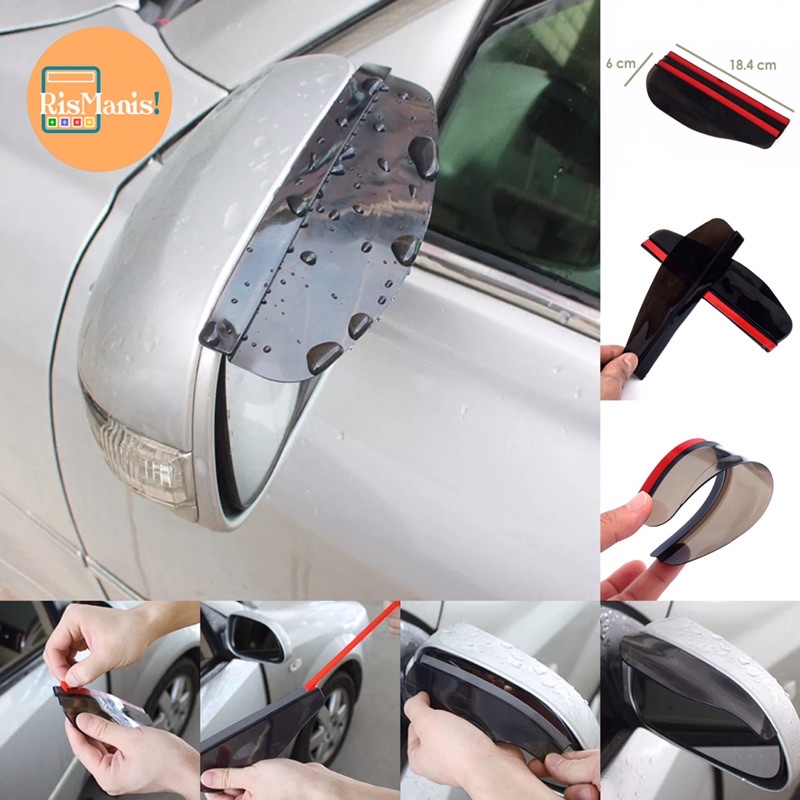 CAR REARVIEW RAIN GUARD - Talang Air Hujan Pelindung Kaca Spion Mobil Hitam Bening Bahan PVC Elastis