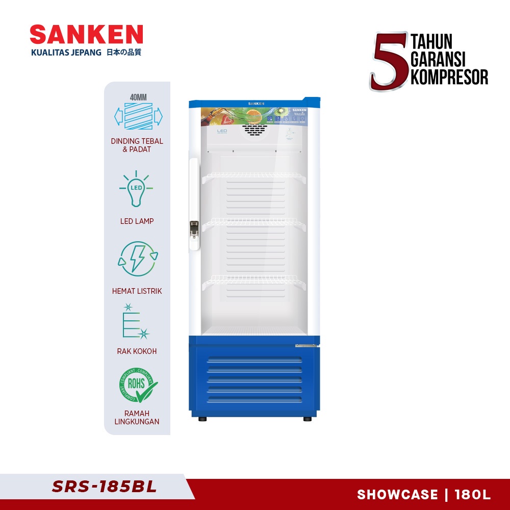 Sanken ShowCase 180 Liter SRS-185BL Biru