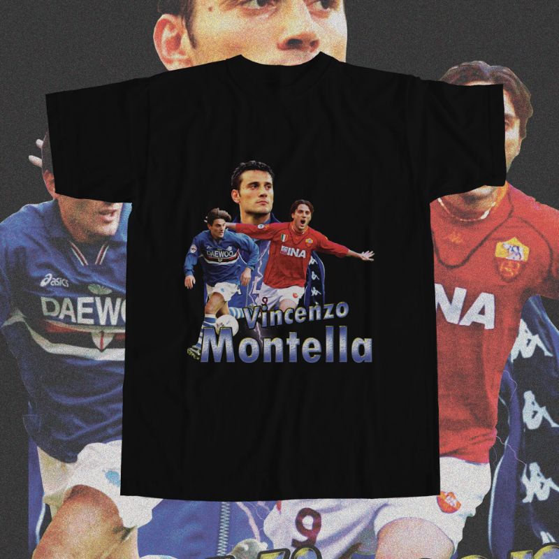 Nostalgila Merch | Vicenzo Montella | kaos Italy Sampdoria As roma Vintage Tee | Kaos As roma Oversi