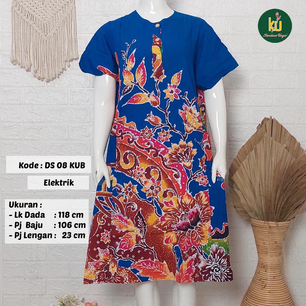 Bisa COD DS08 KUB | Daster Batik Kencana Ungu Asli Label Biru | Baju Santai Tidur Wanita Dewasa Kancing Depan Busui Friendly Motif Terbaru-Elektrik