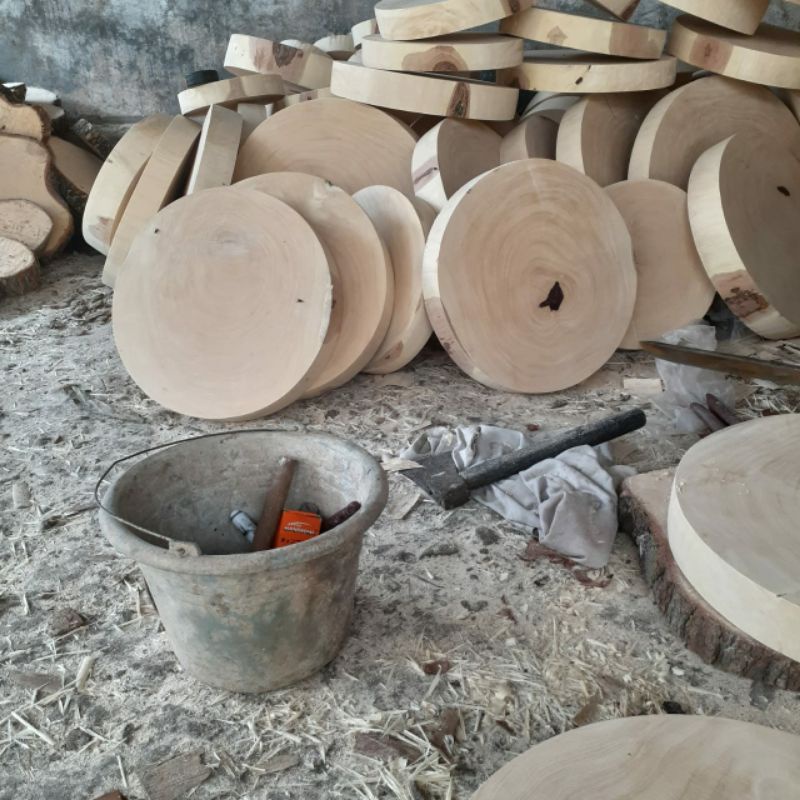 Talenan Kayu bulat 35 Cm-Kayu talenan cacah daging