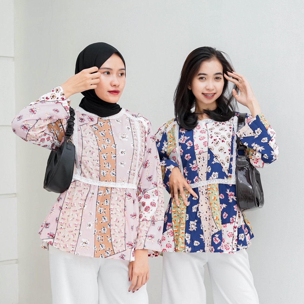 FRESHMODE // [SIAP KIRIM / COD] BLOUSE ETNIK RENDA BAHAN WOLFIS // BLOUSE WANITA MOTIF BUNGA KEKINIA