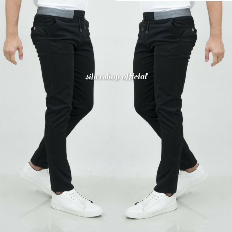 Celana Chino Cowok Panjang Pinggang Karet Rip Bahan Premium Quality Size 27-38