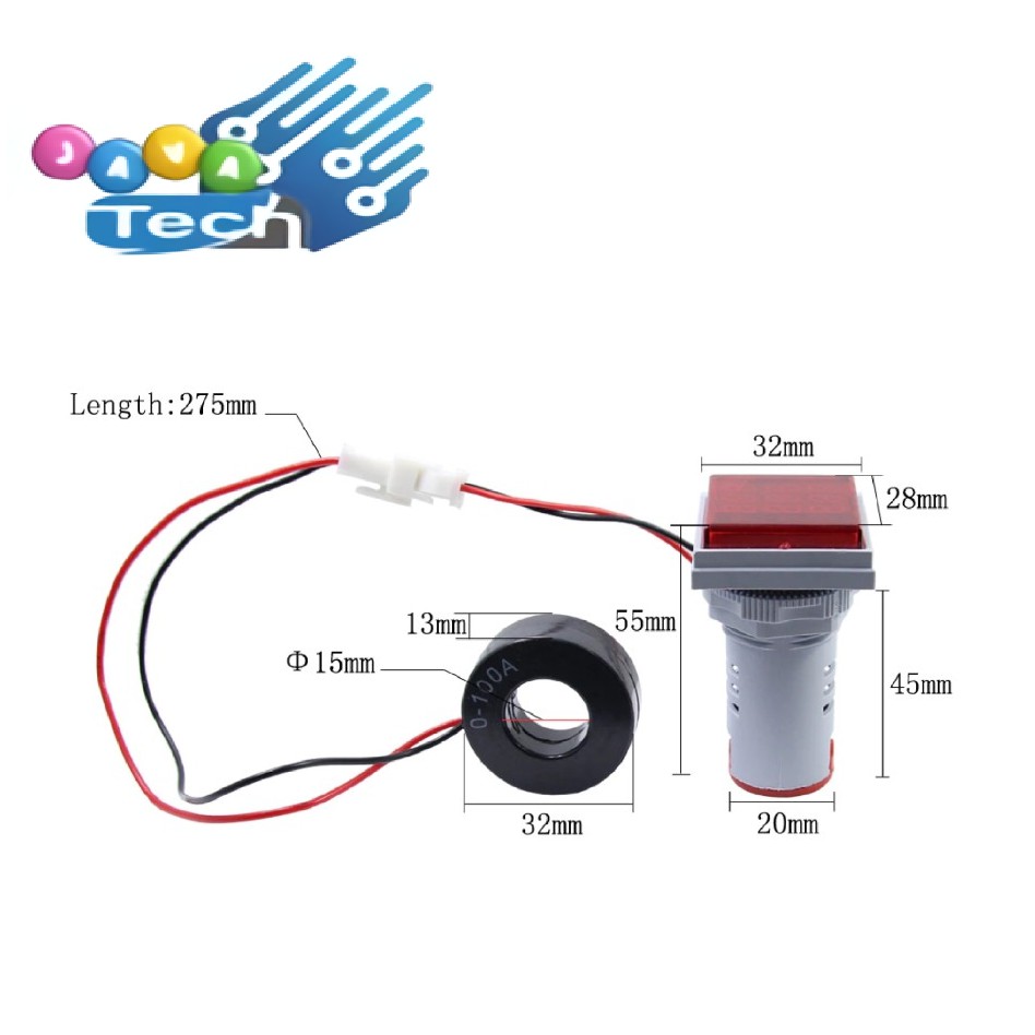 Panel 3 in 1 Voltmeter Amperemeter Frekuensimeter Digital AC 60 - 500V - Merah