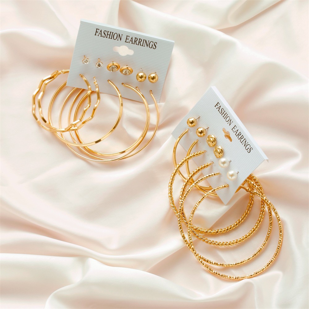6 Pasang / set Anting Bulat Besar simple Kreatif Untuk Wanita