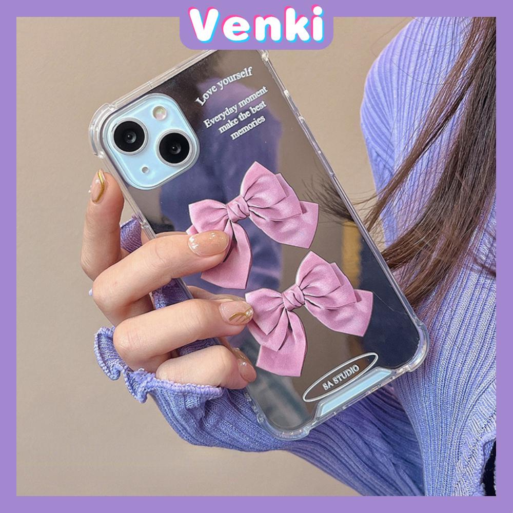 iPhone Case Acrylic Reflective Mirror Airbag Shockproof Protection Camera Pink Bow Cute Style Compatible with iPhone 11 iPhone 13 Pro Max iPhone 12 Pro Max iPhone 7 Plus iPhone xr