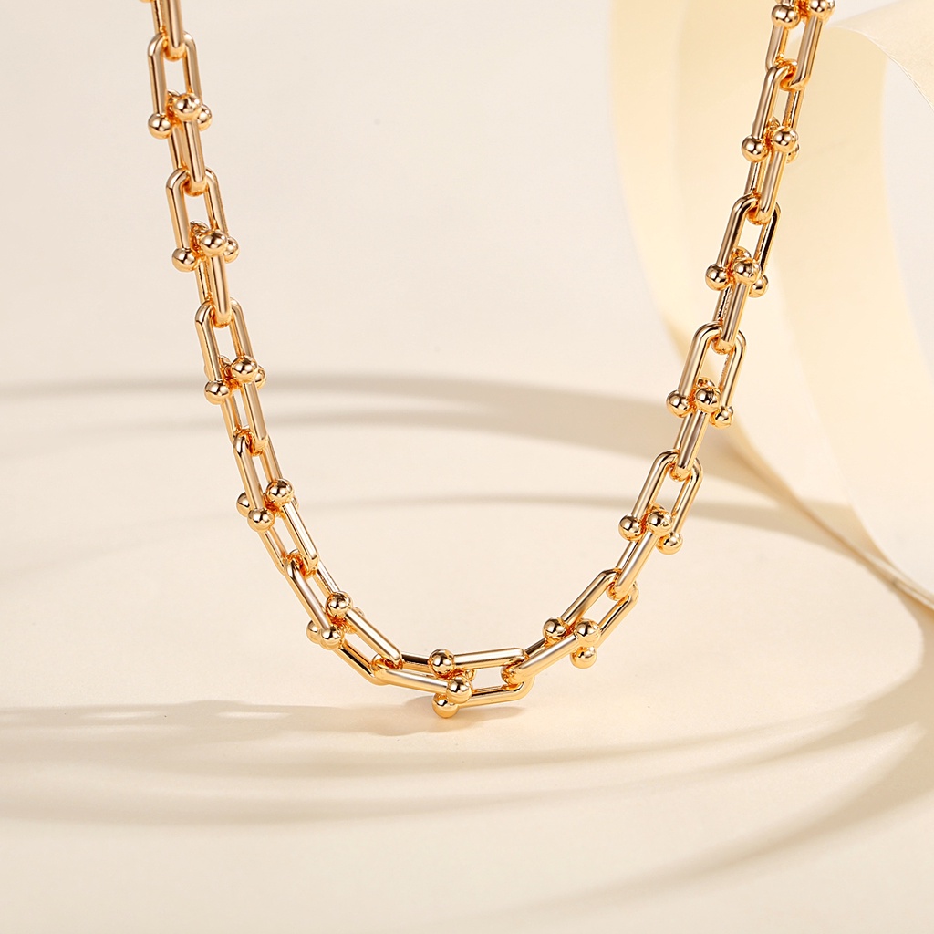 Y748 Kalung Emas U Bentuk Kertas Jepit Stainless Steel Kalung for Wanita Anti Luntur