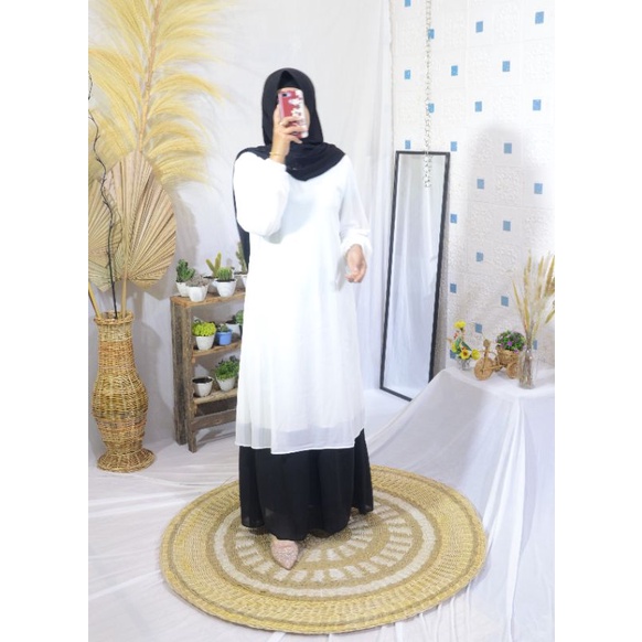 Ss Syakira gamis putih hitam malaysia seragam dinas kantor kuliah guru mahasiswa kerja pns muslimah