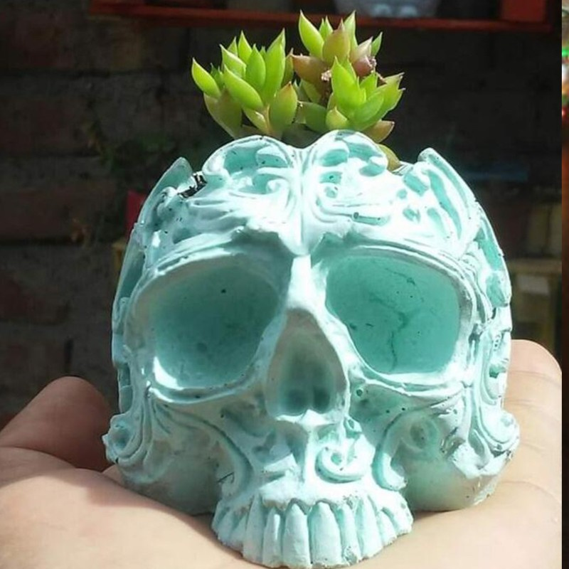 Glitter Skull Head Ashtray Epoxy Resin Mold Flowerpot Plant Pot Silicone Mould DIY Crafts Plaster Home Decoration Ornaments Casting Tool